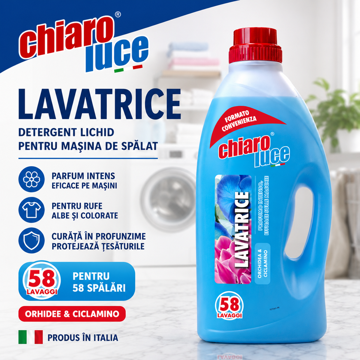 Detergent lichid pentru rufe Chiaro Luce Lavatrice – Orhideea &Ciclamino 2,6L