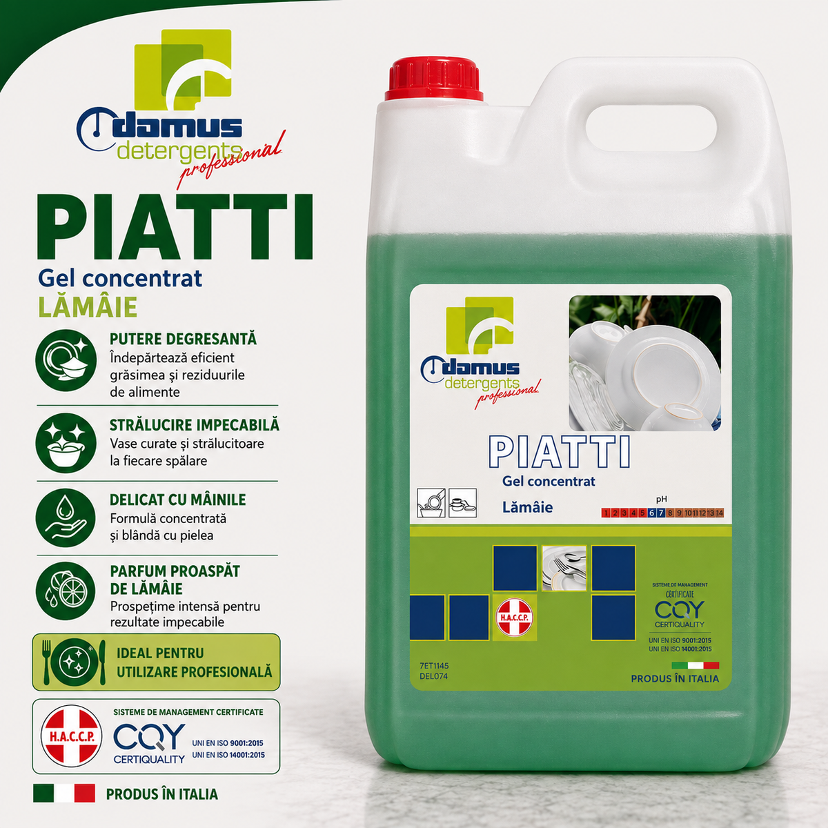 Detergent profesional pentru vase Cronus Piatti Gel Concentrato – Lămâie 5 kg