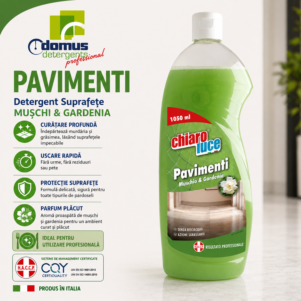 Detergent pentru pardoseli Chiaro Luce Pavimenti Muschio & Gardenia – 1050 ml