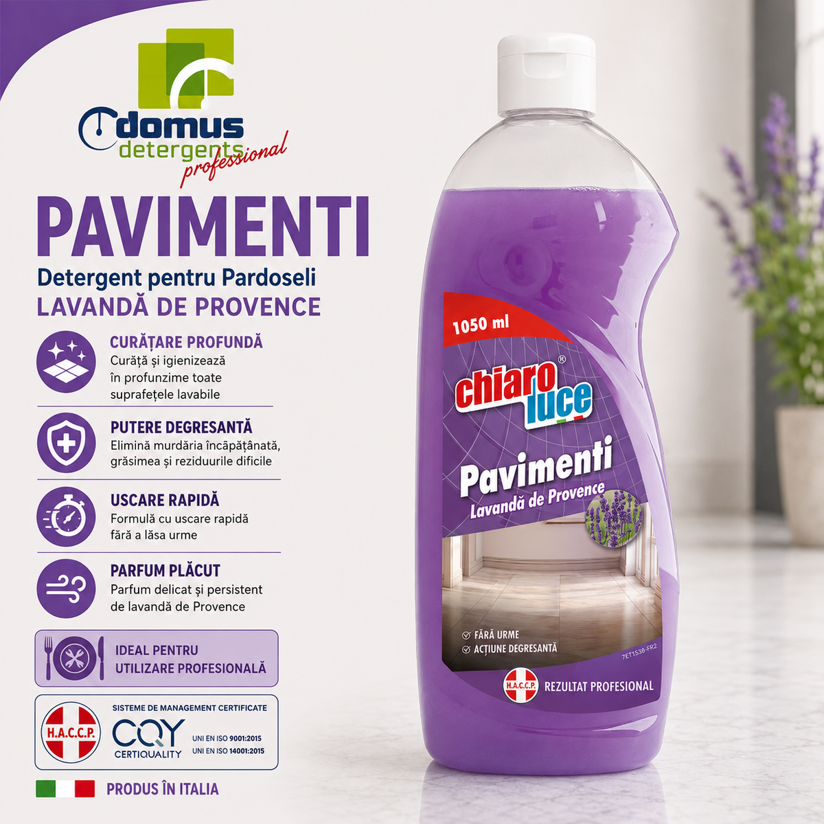 Detergent profesional pentru pardoseli Chiaro Luce Pavimenti – Lavanda di Provenza, 1050 ml