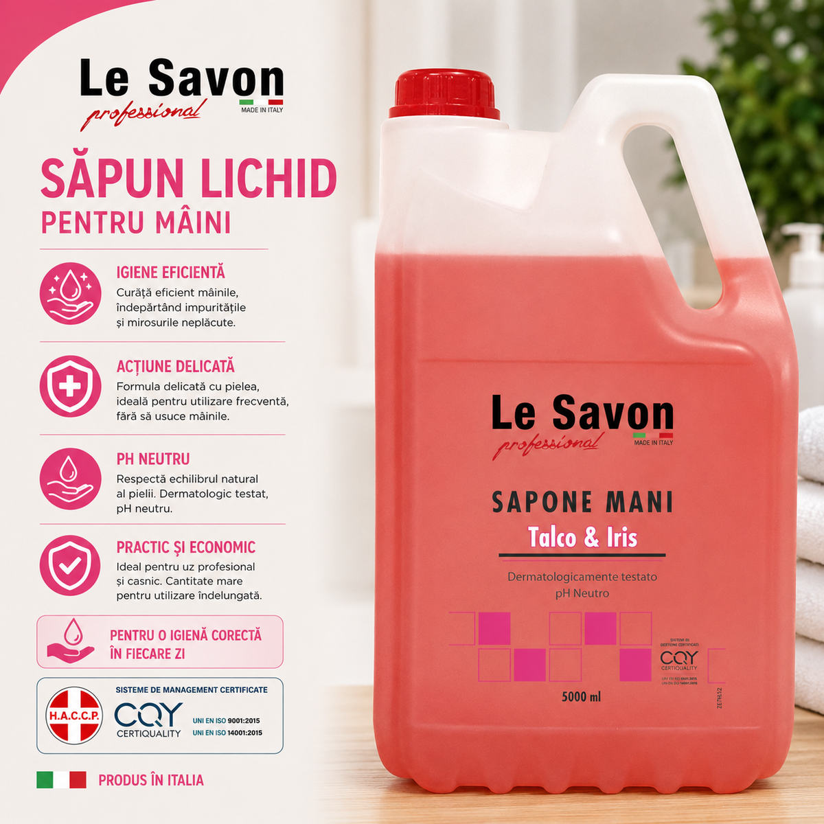 Săpun lichid profesional Le Savon – Talco & Iris, 5 L