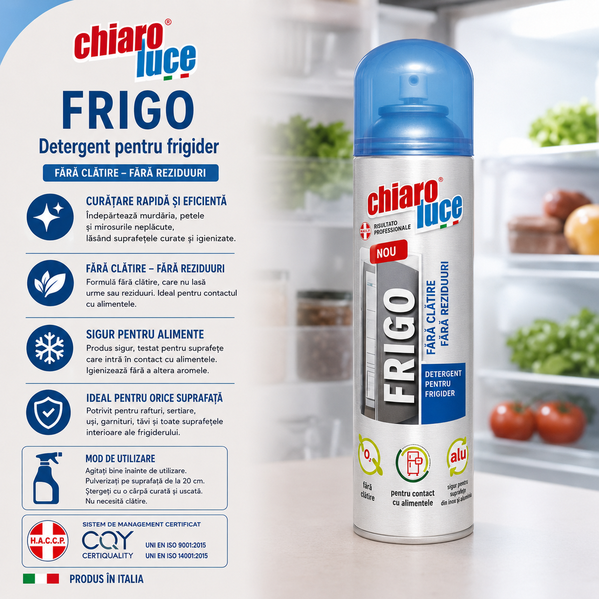 Chiaro Luce Frigo – Detergent specific pentru frigidere și congelatoare