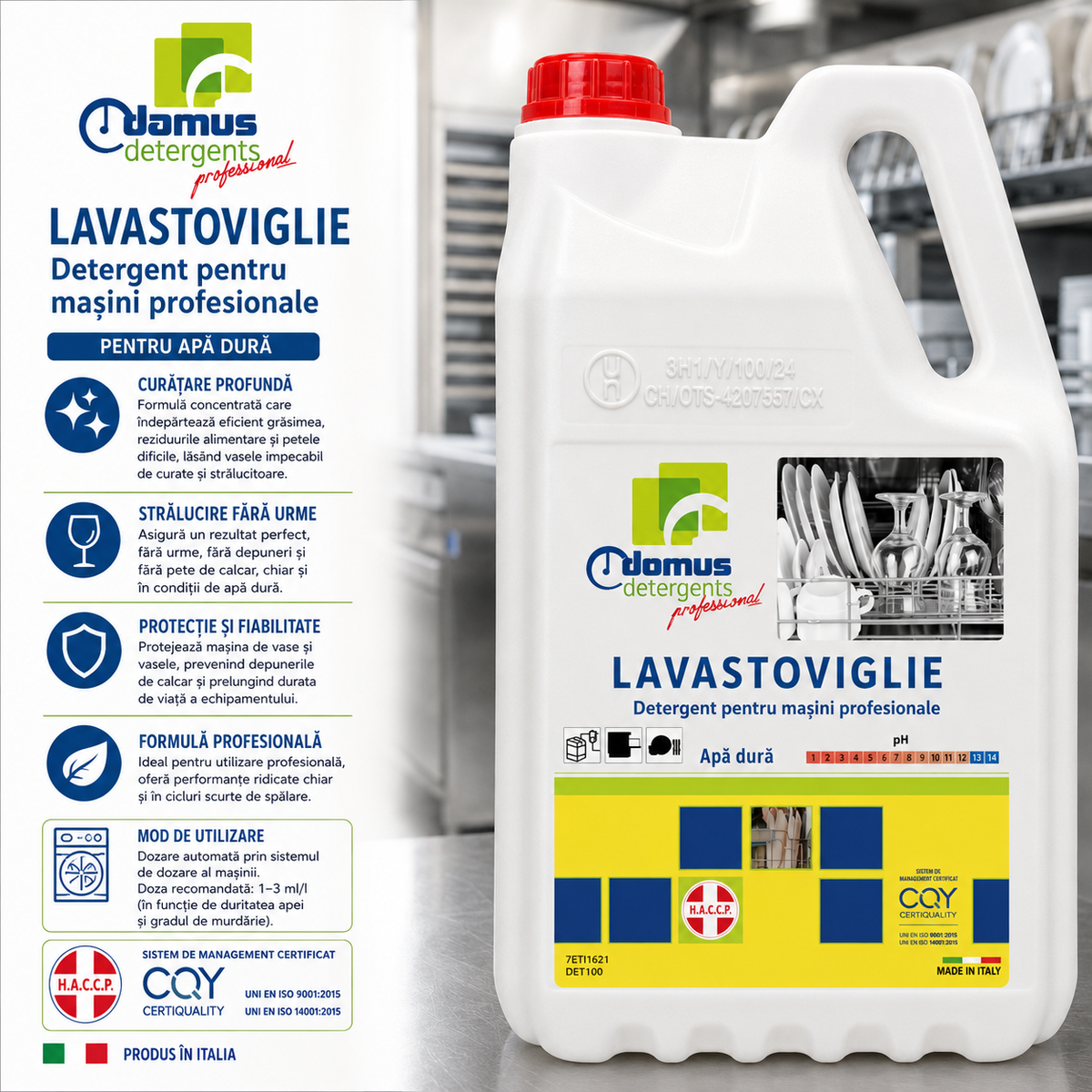 Detergent profesional pentru mașini de spălat vase Chiaro Luce Lavastoviglie – apa dura, 5 kg