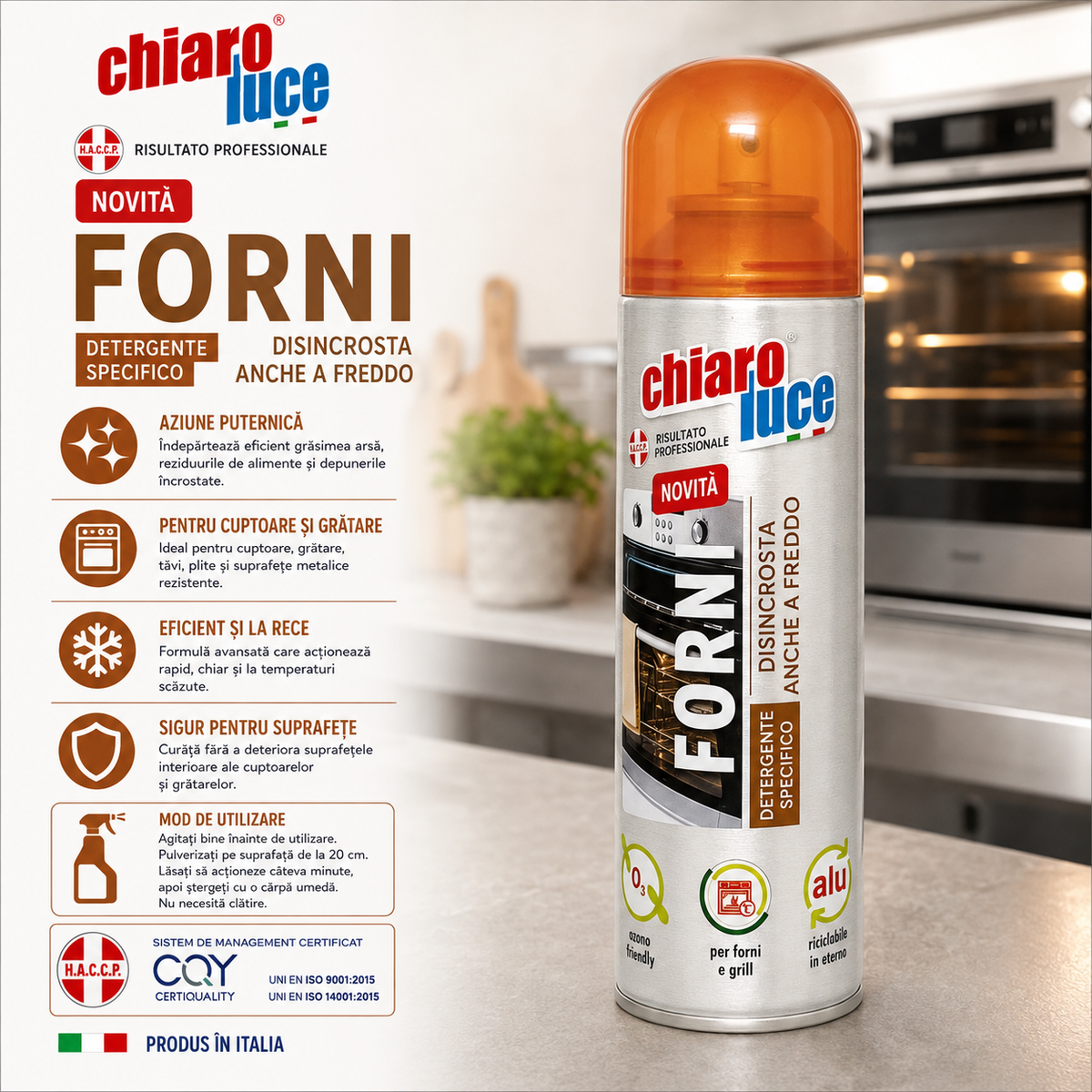 Detergent profesional pentru cuptoare și grătare Chiaro Luce FORNI – Degresant, 200 ml