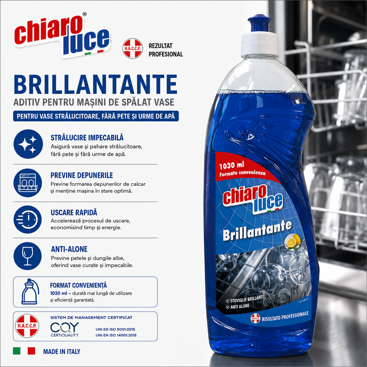 Detergent profesional pentru vase Chiaro Luce Brillante – 1030 ml