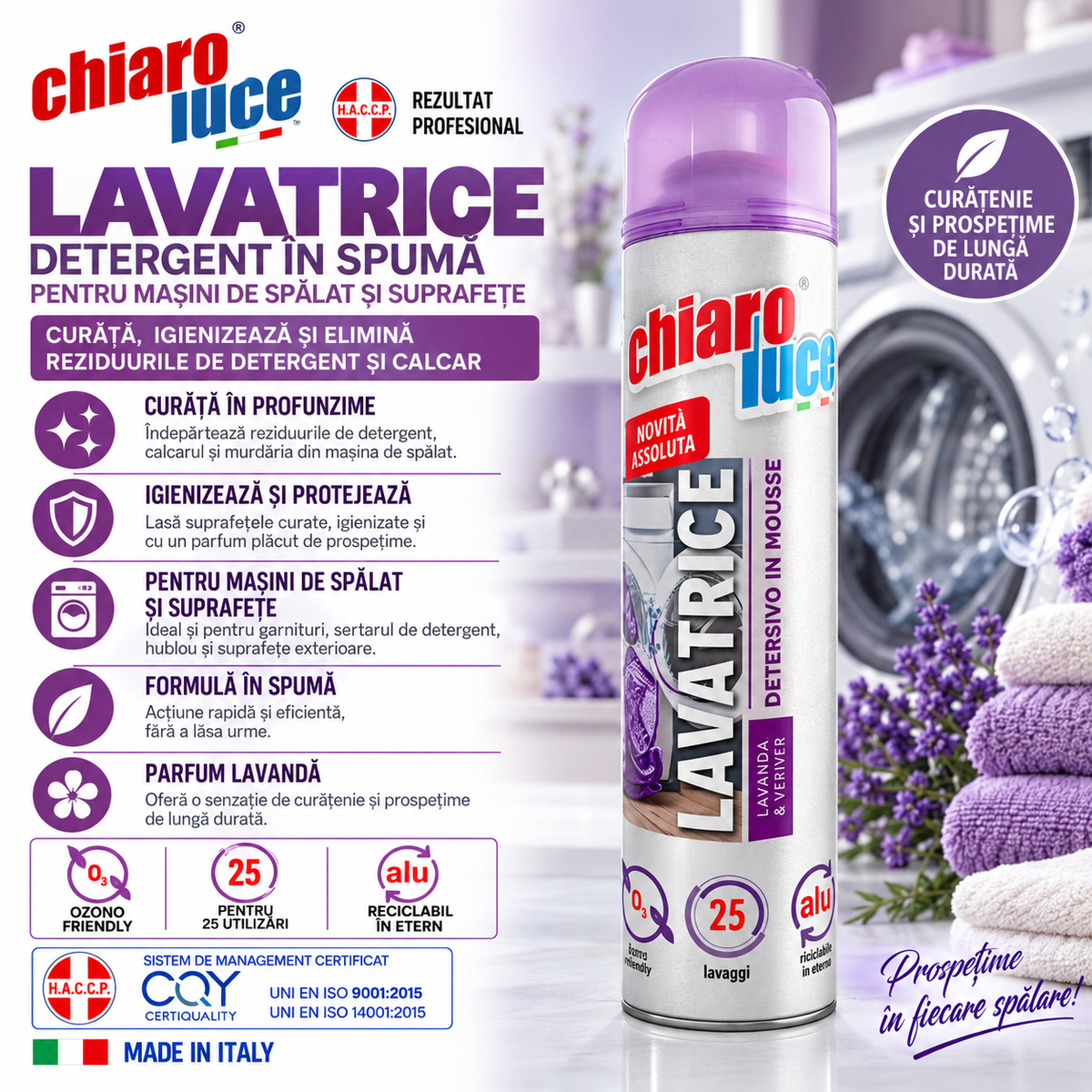 Detergent pentru mașina de spălat Chiaro Luce Lavatrice – Lavandă & Vetiver 300ml