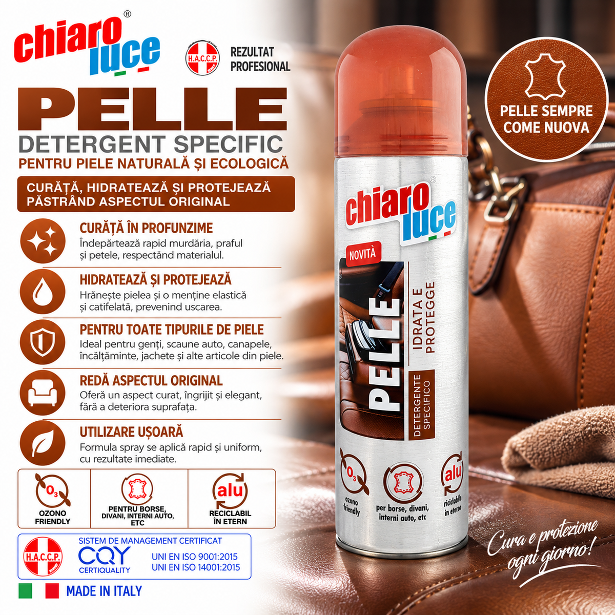 Detergent pentru piele Chiaro Luce Pelle – Curăță, hidratează și protejează 200ml