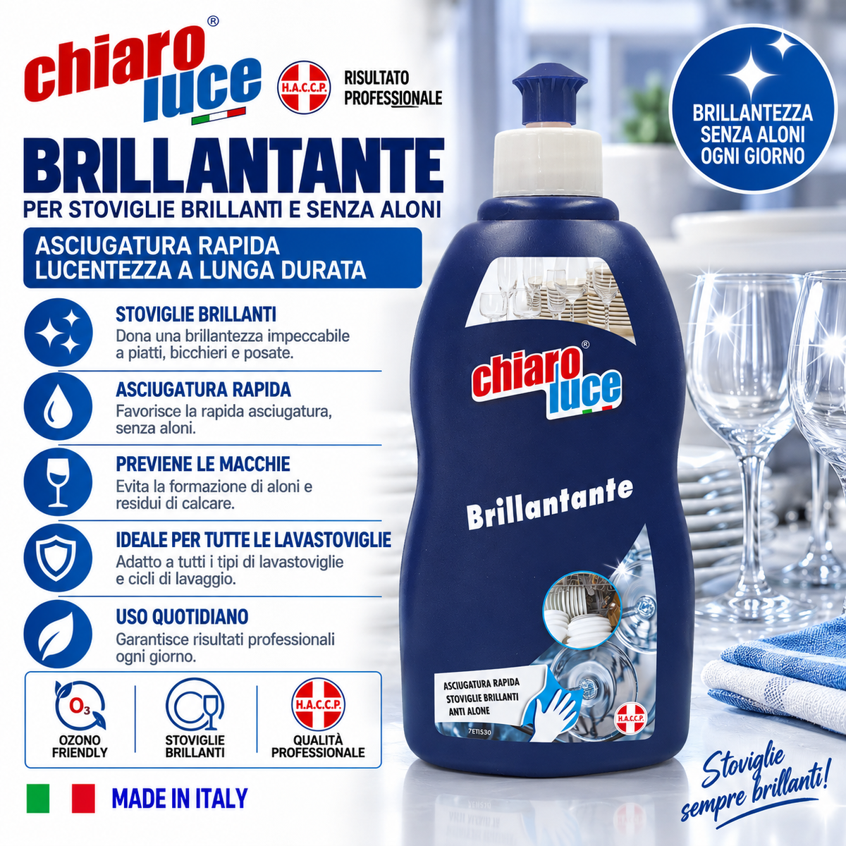 Agent de clătire pentru mașina de spălat vase Chiaro Luce Brillantante – 500 ml