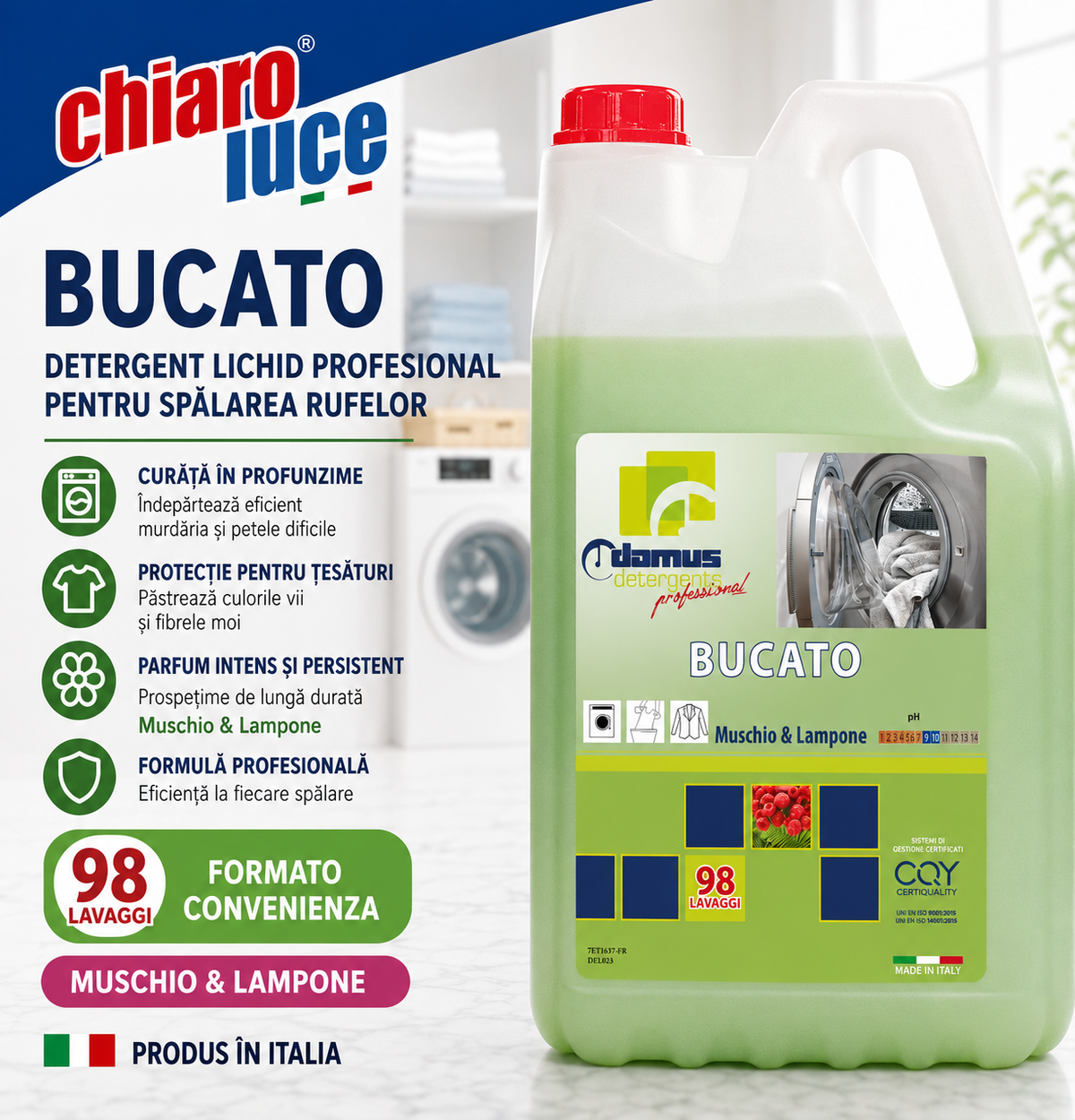 Detergent lichid pentru rufe Chiaro Luce Lavatrice – Mușchi si Zmeură 4,9L
