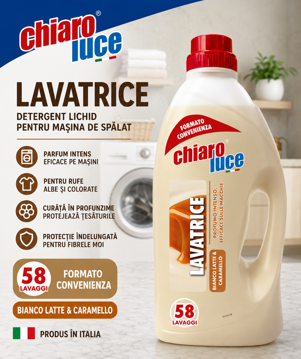 Detergent lichid pentru rufe Chiaro Luce Lavatrice – Biànco Latte & Caramello 2,6L