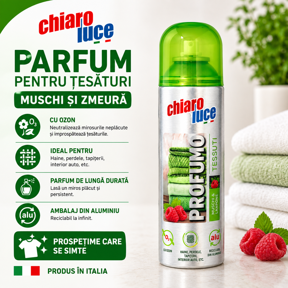 Parfum pentru textile Chiaro Luce Profumo – Mosc & Zmeura 200ml