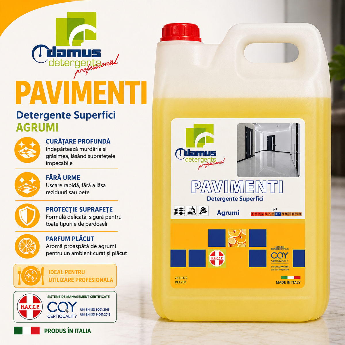 Detergent profesional pentru pardoseli Chiaro Luce Pavimenti – Citrice, 5 kg