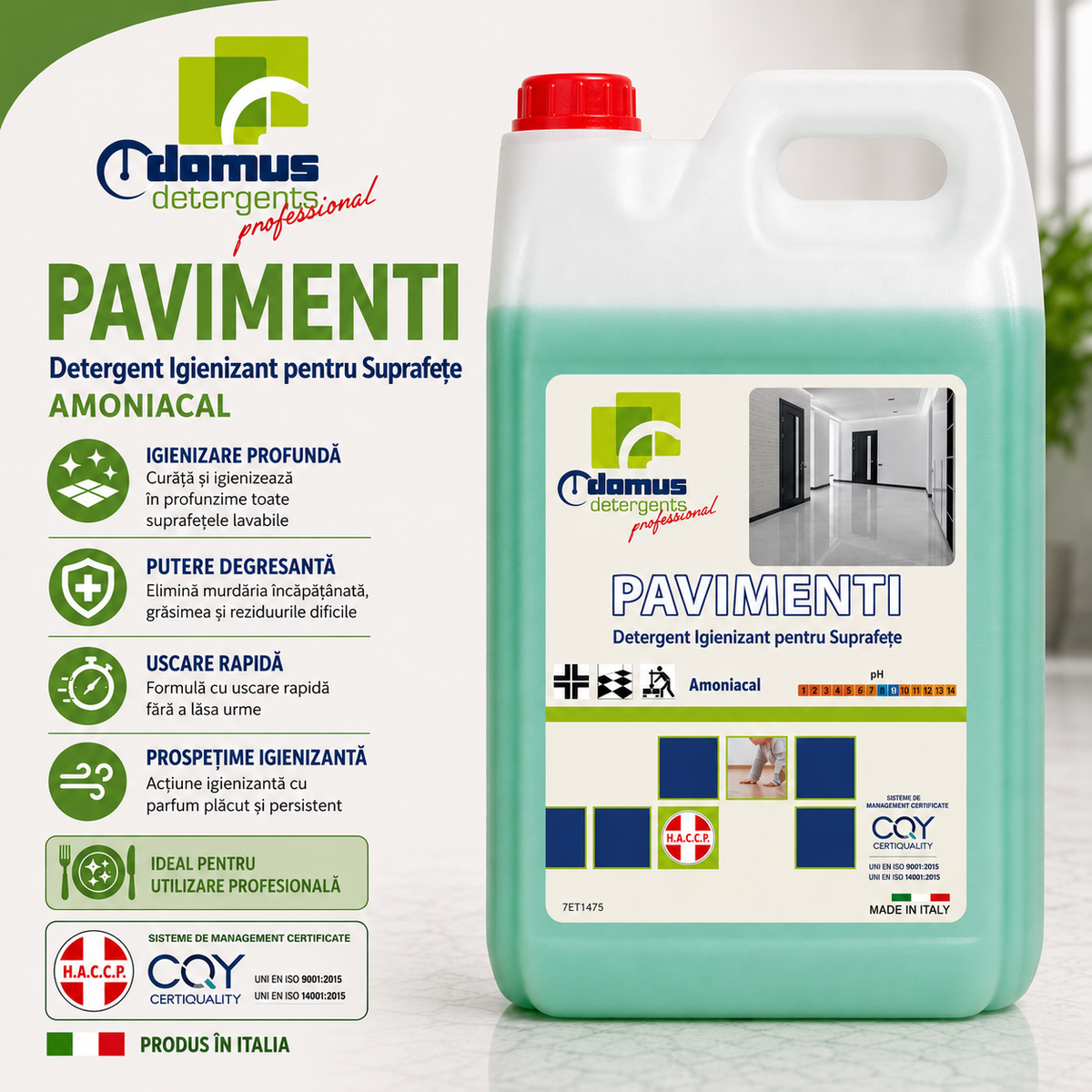 Detergent profesional pentru pardoseli Chiaro Luce Pavimenti – Amoniacal, 5 kg