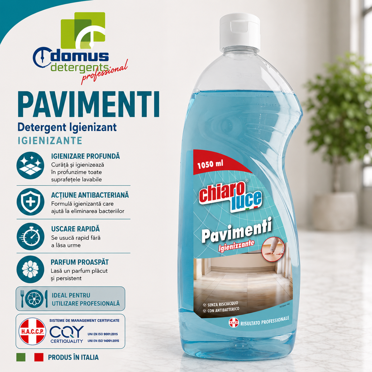 Detergent profesional pentru pardoseli Chiaro Luce Pavimenti Igienizzante – 1050 ml