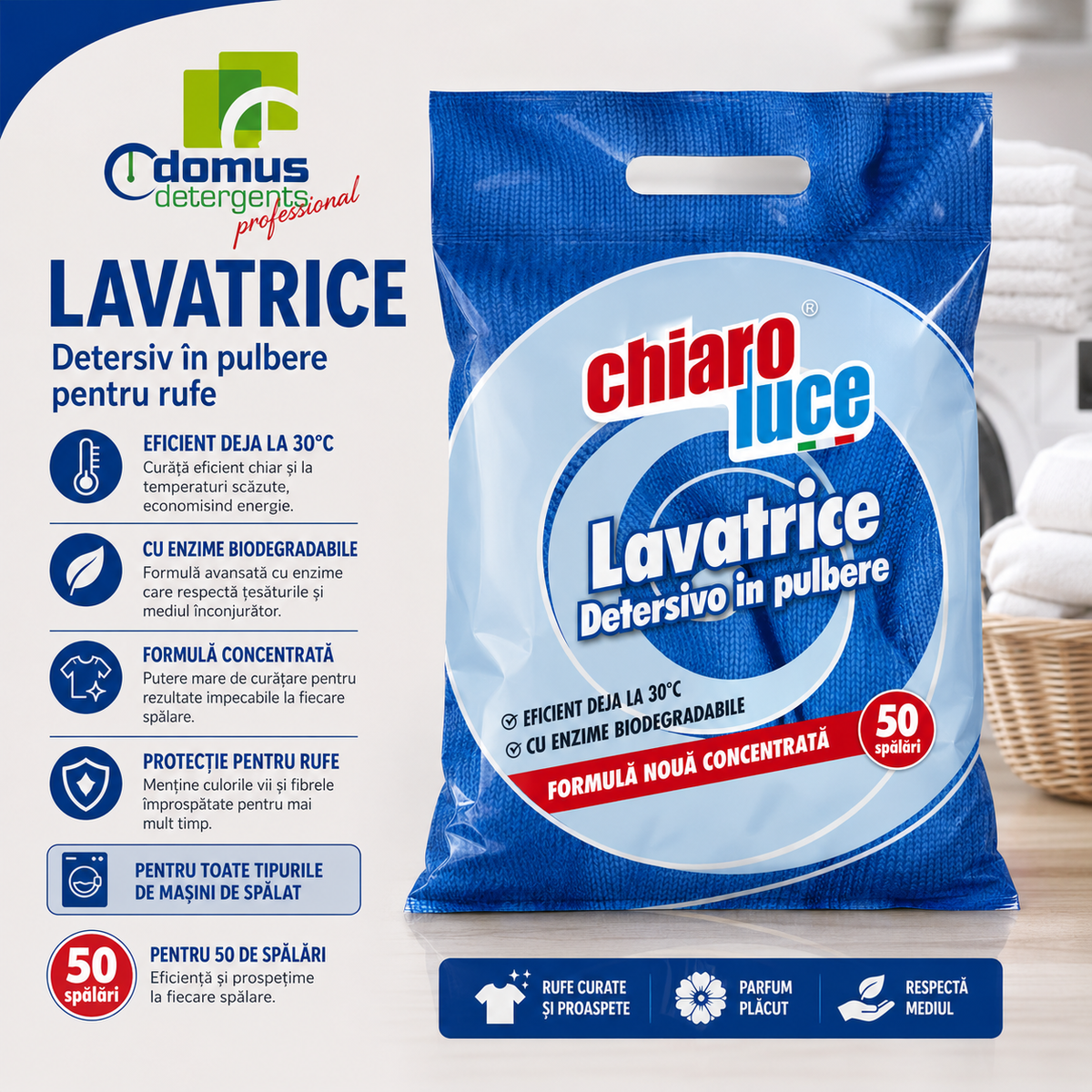 Detergent pudră pentru mașina de spălat Chiarо Luce Lavatrice 2,25kg – 50 spălări