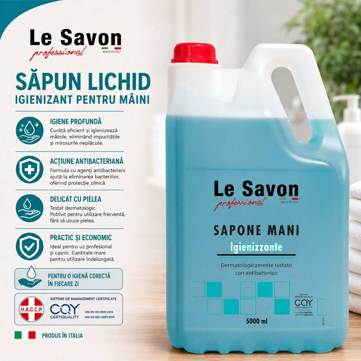 Săpun lichid igienizant pentru mâini Le Savon Professional – 5 L