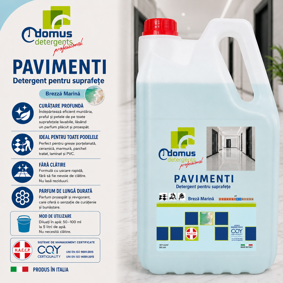 Detergent profesional pentru pardoseli ChiarO Luce Pavimenti – Brezza Marina, 5 kg