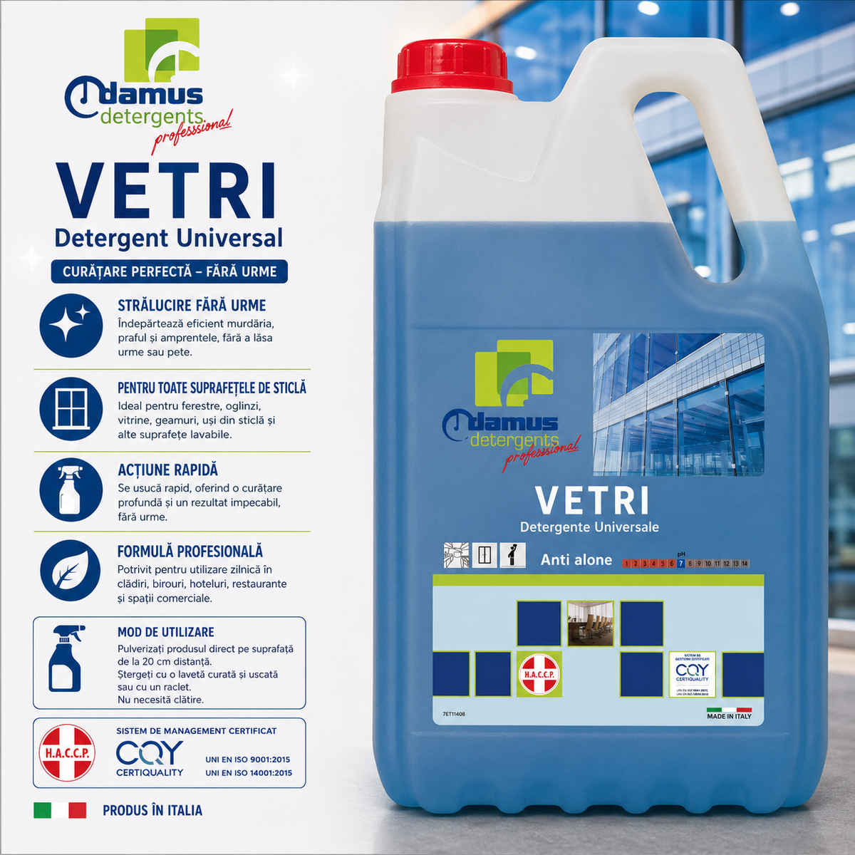 Detergent profesional pentru geamuri Chiaro Luce Vetri – 5 kg