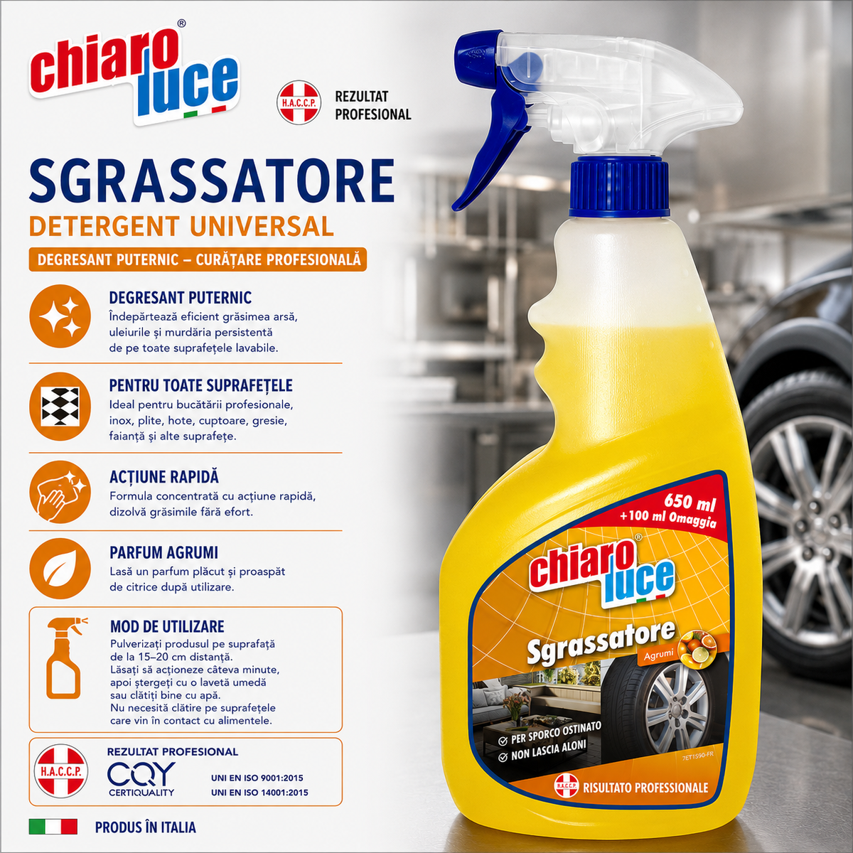 Degresant universal profesional Chiaro Luce Sgrassatore Agrumi – 750 ml