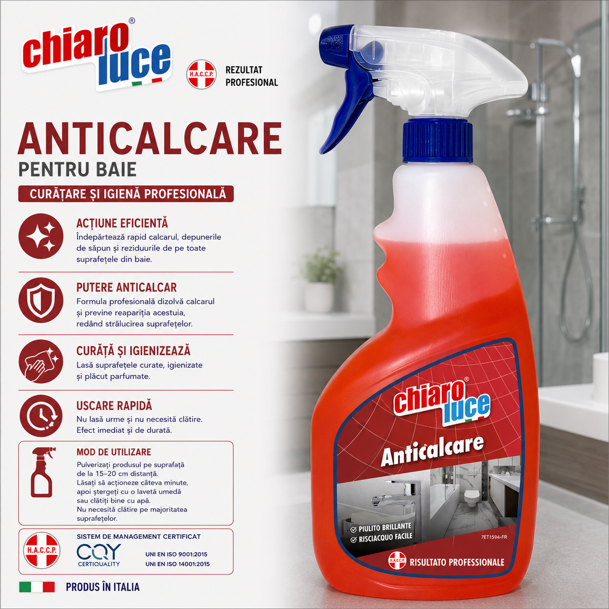 Detergent profesional anticalcar Chiaro Luce Anticalcare – 750 ml