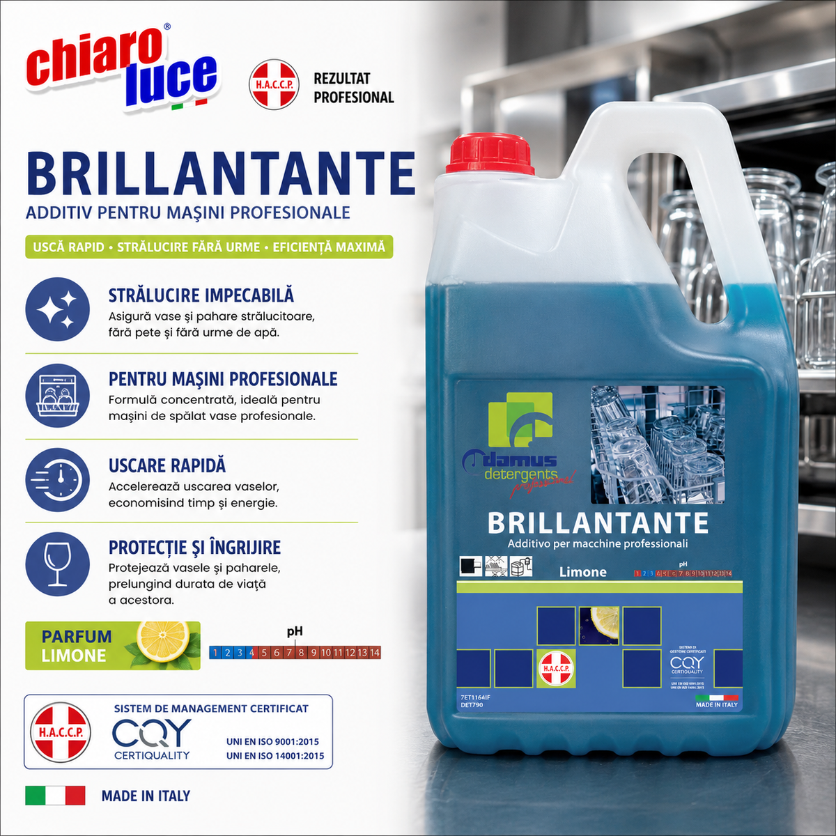 Detergent profesional pentru mașini de spălat vase Chiaro Luce Brillante – 5 kg