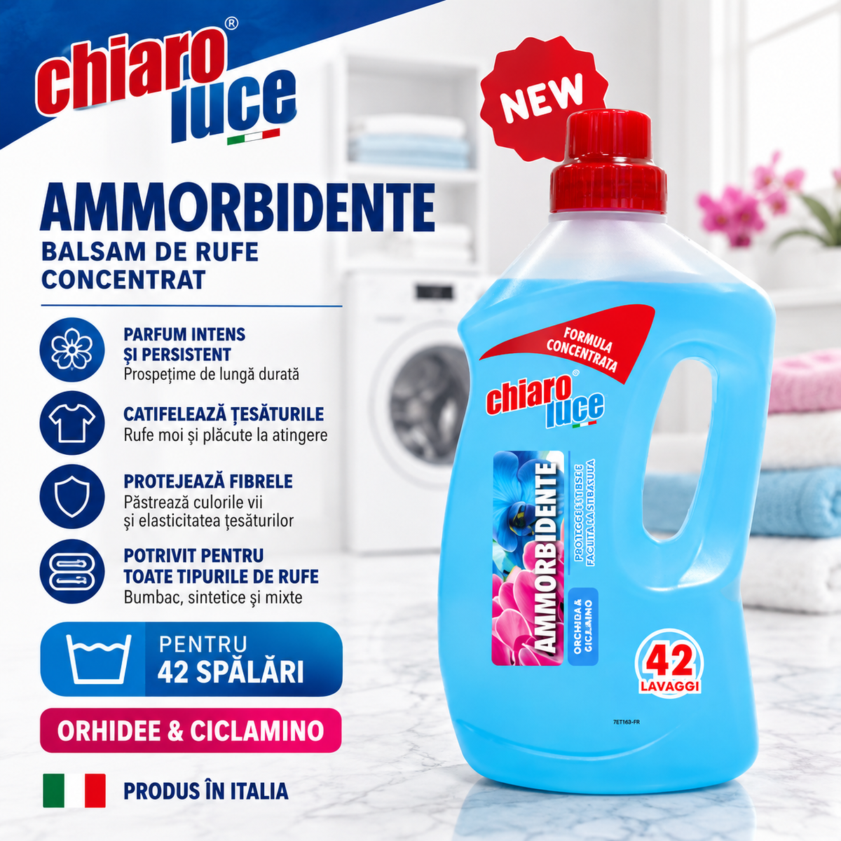 Balsam de rufe concentrat Chiaro Luce AmmorbidenteOrchidea & Ciclamino – 42 spălări 1L