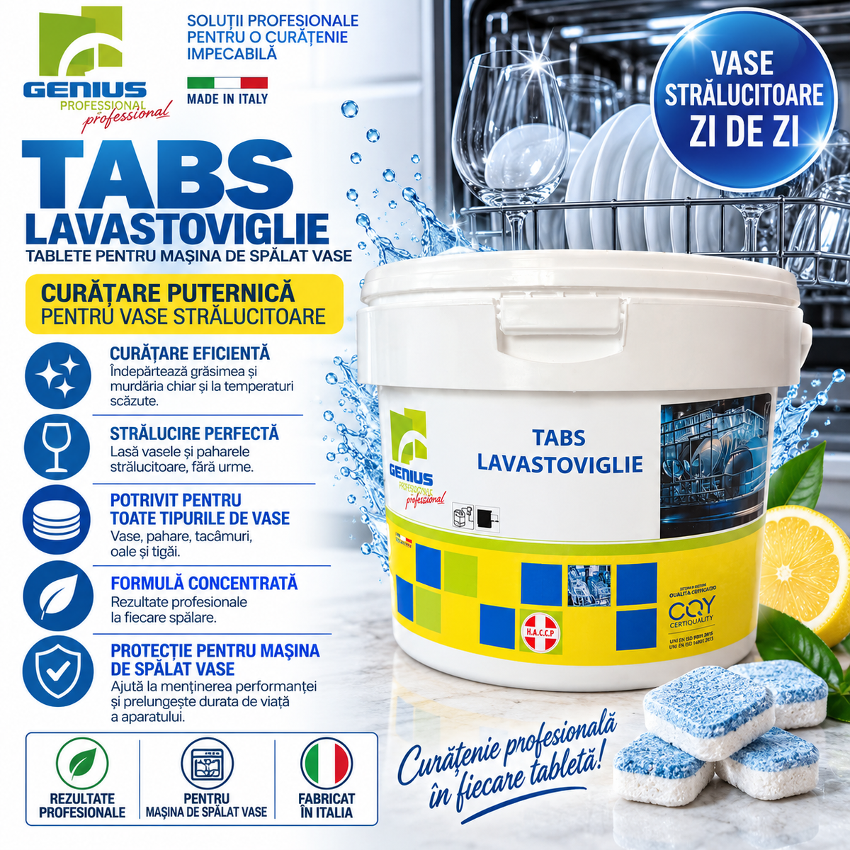 Tablete profesionale pentru mașina de spălat vase – Tabs Lavastoviglie, 2,4 kg