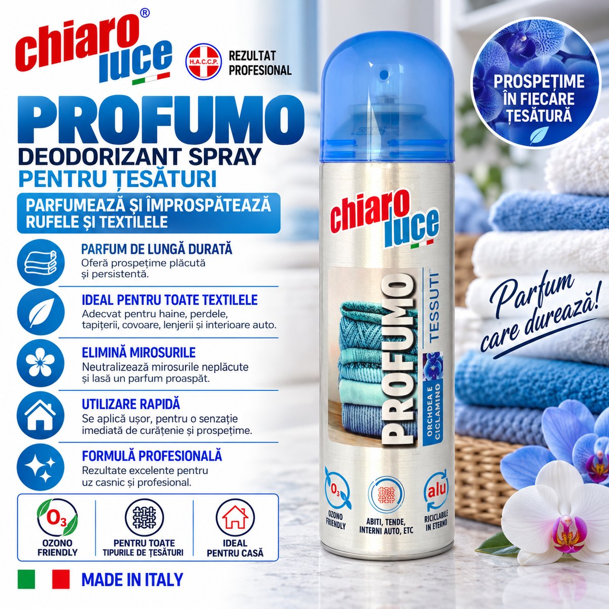 Parfum pentru textile Chiaro Luce Profumo Tessuti – Orhidee & Ciclamă 200ml