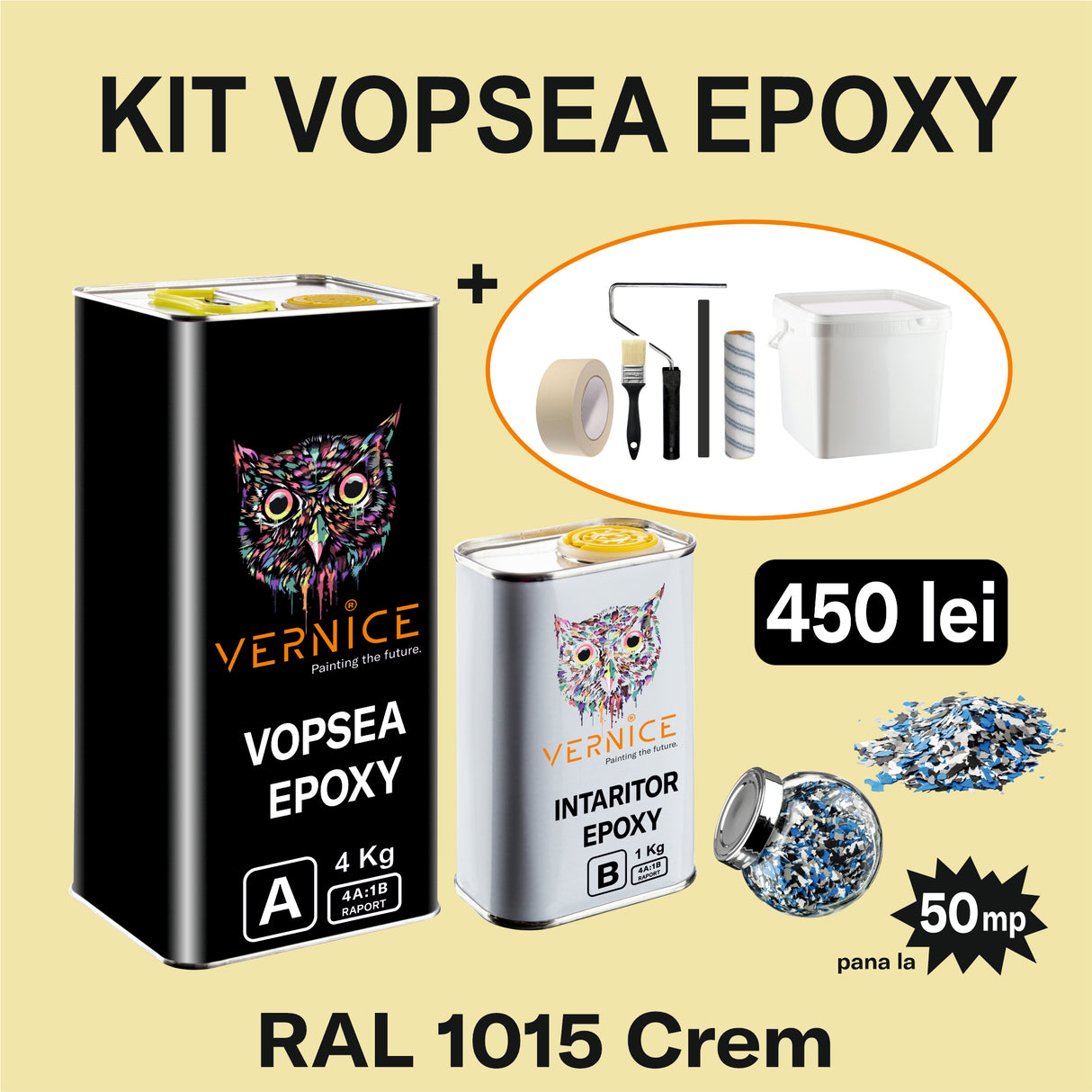 KIT VOPSEA EPOXY 5KG CREM RAL 1015