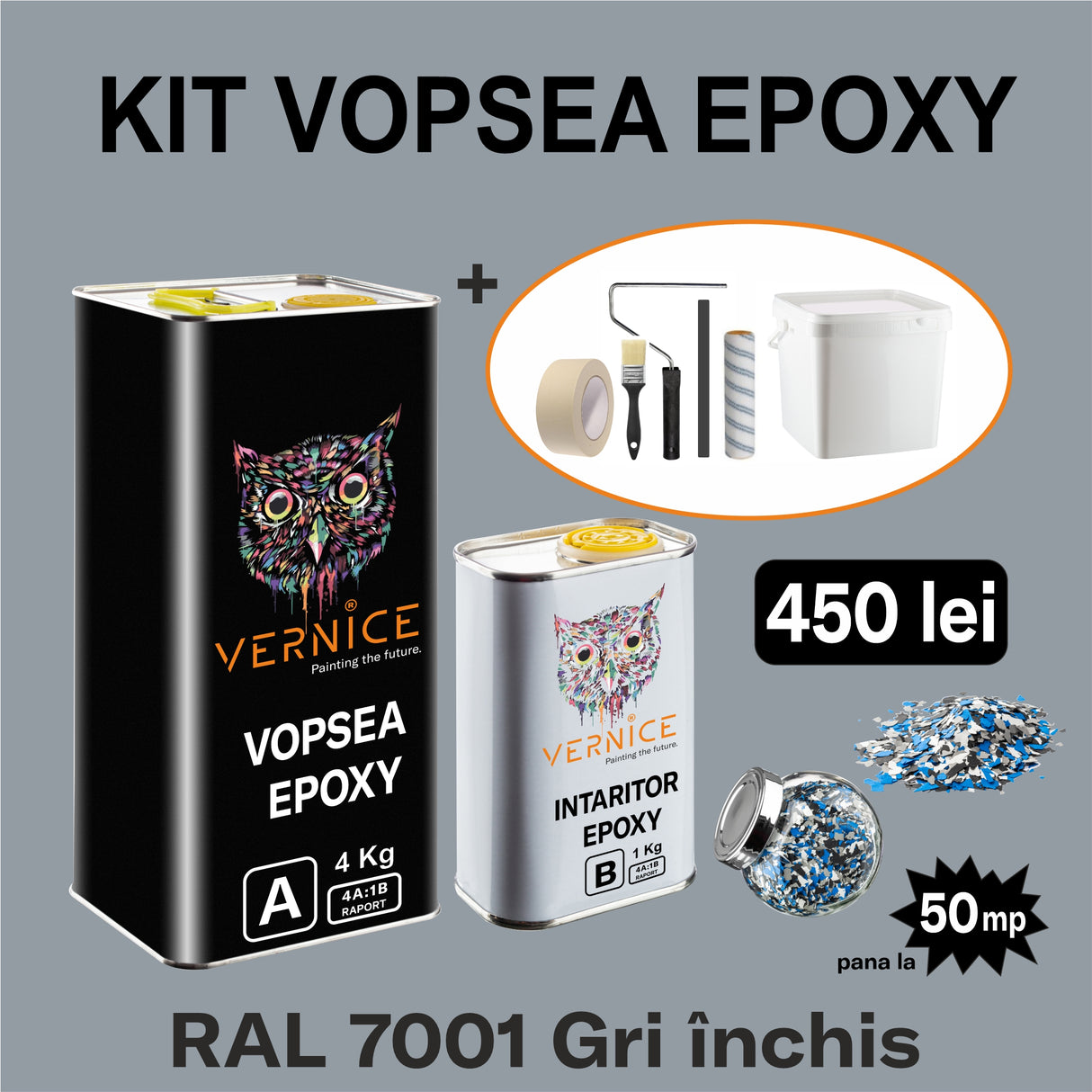 KIT VOPSEA EPOXY 5KG GRI INCHIS RAL 7001