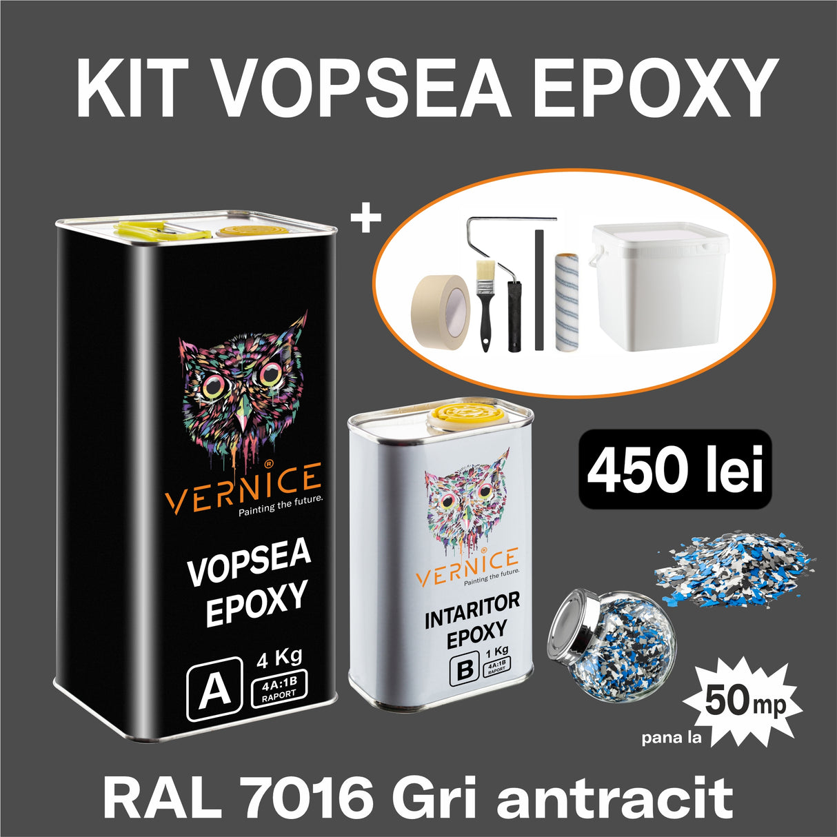 KIT VOPSEA EPOXY 5KG GRI ANTRACIT RAL7016