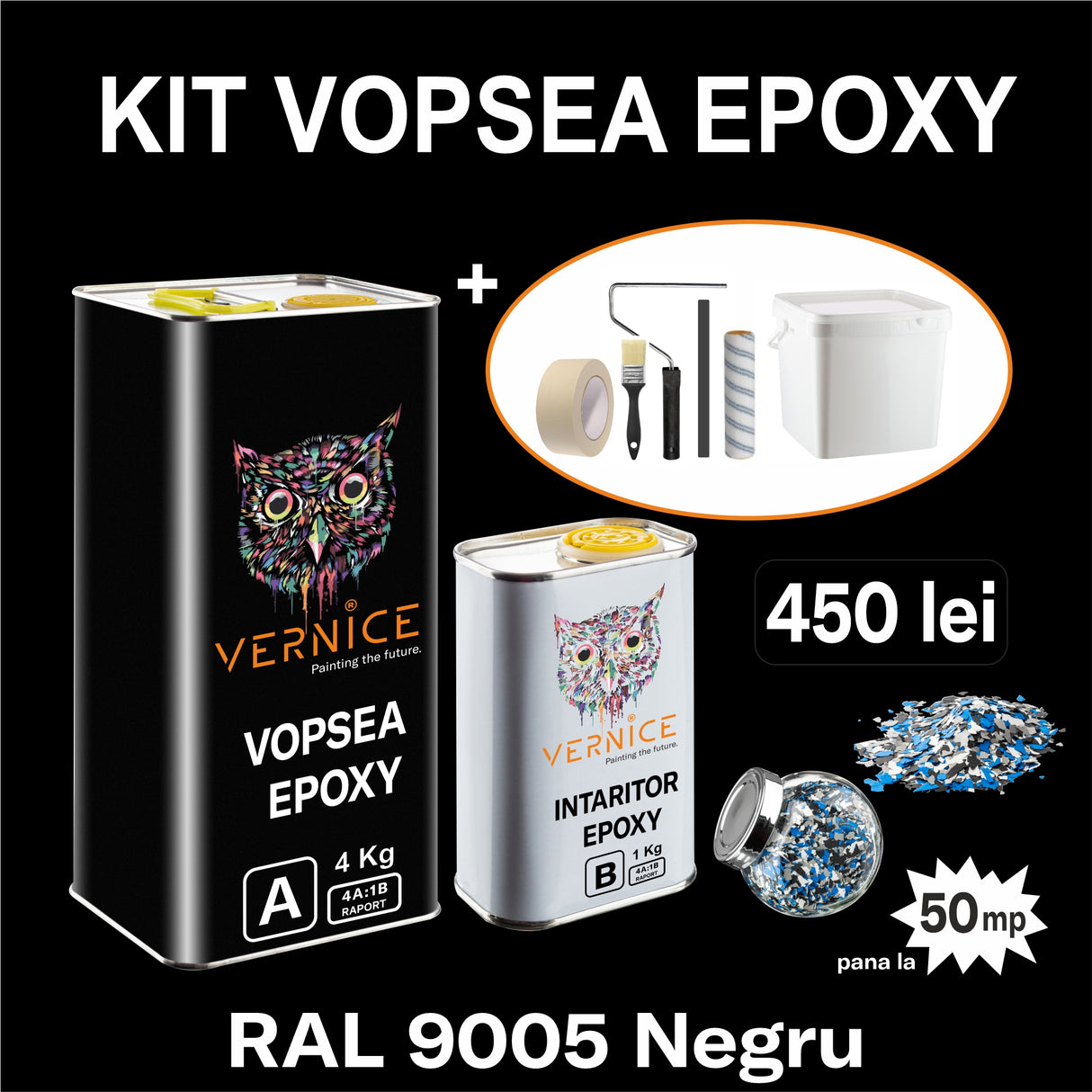 KIT VOPSEA EPOXY 5KG NEGRU RAL 9005