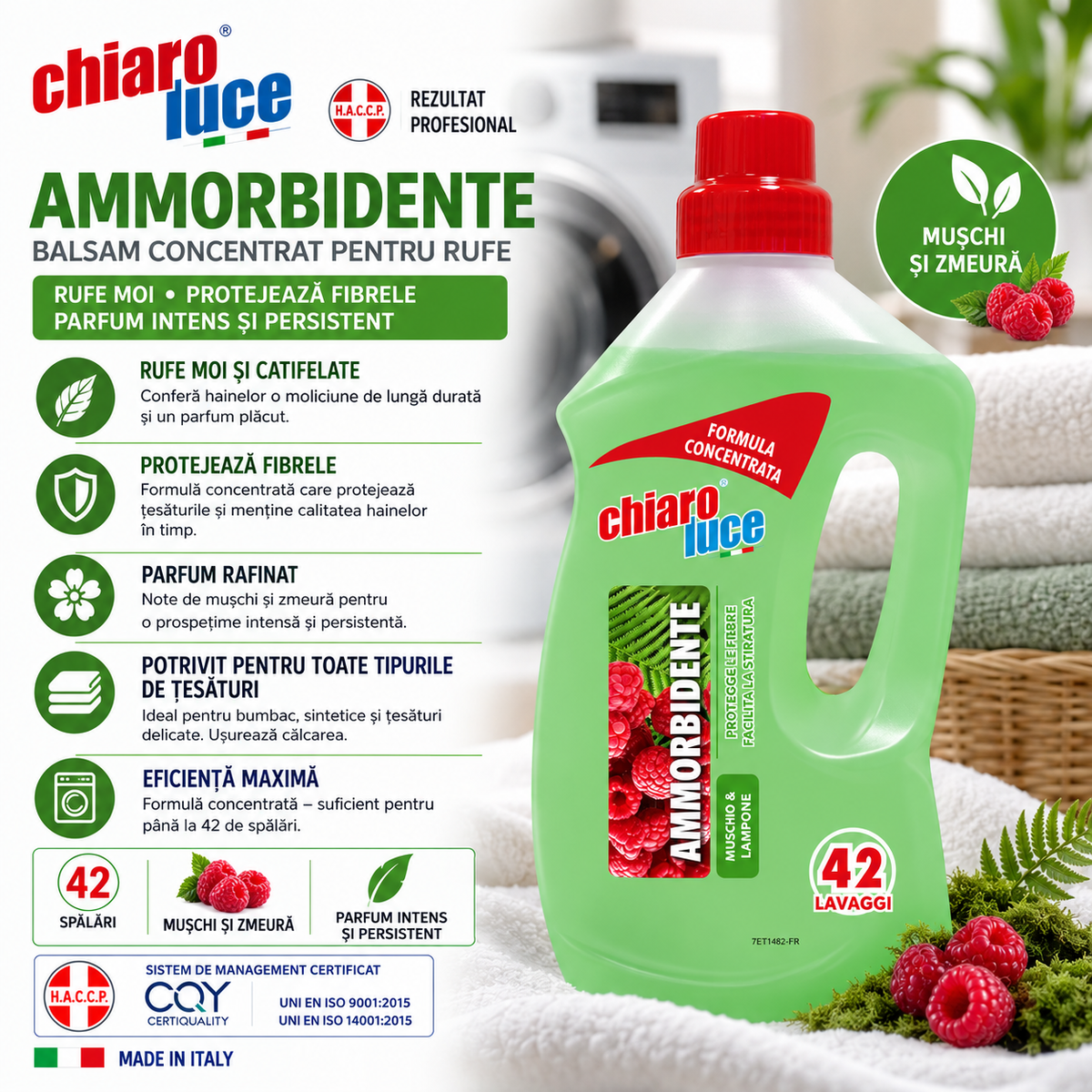 Balsam de rufe concentrat Chiaro Luce Ammorbidente Muschio &amp; Lampone – 42 spălări
