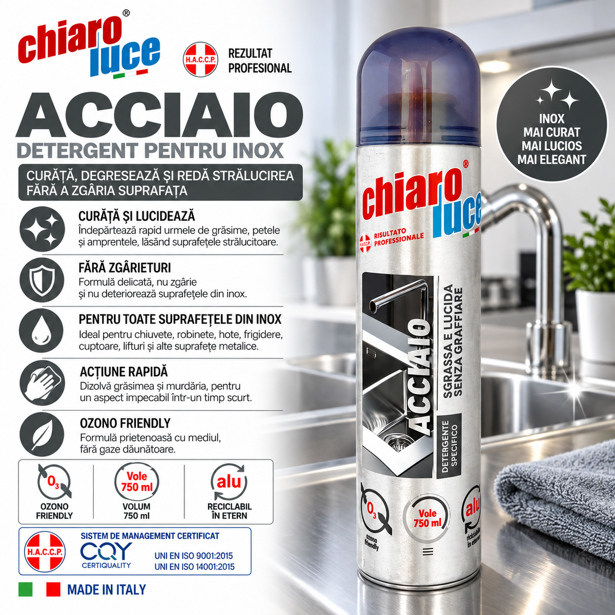 Degresant pentru inox Chiaro Luce Acciaio – 300 ml
