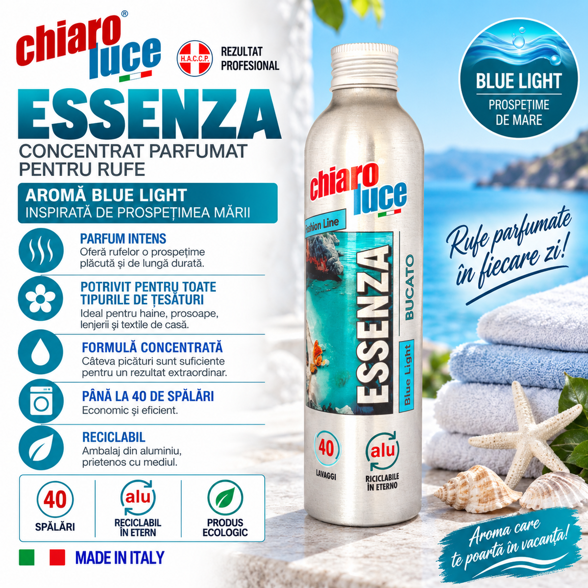 Esență parfumată pentru rufe Chiaro Luce Essenza Bucato Blue Light
