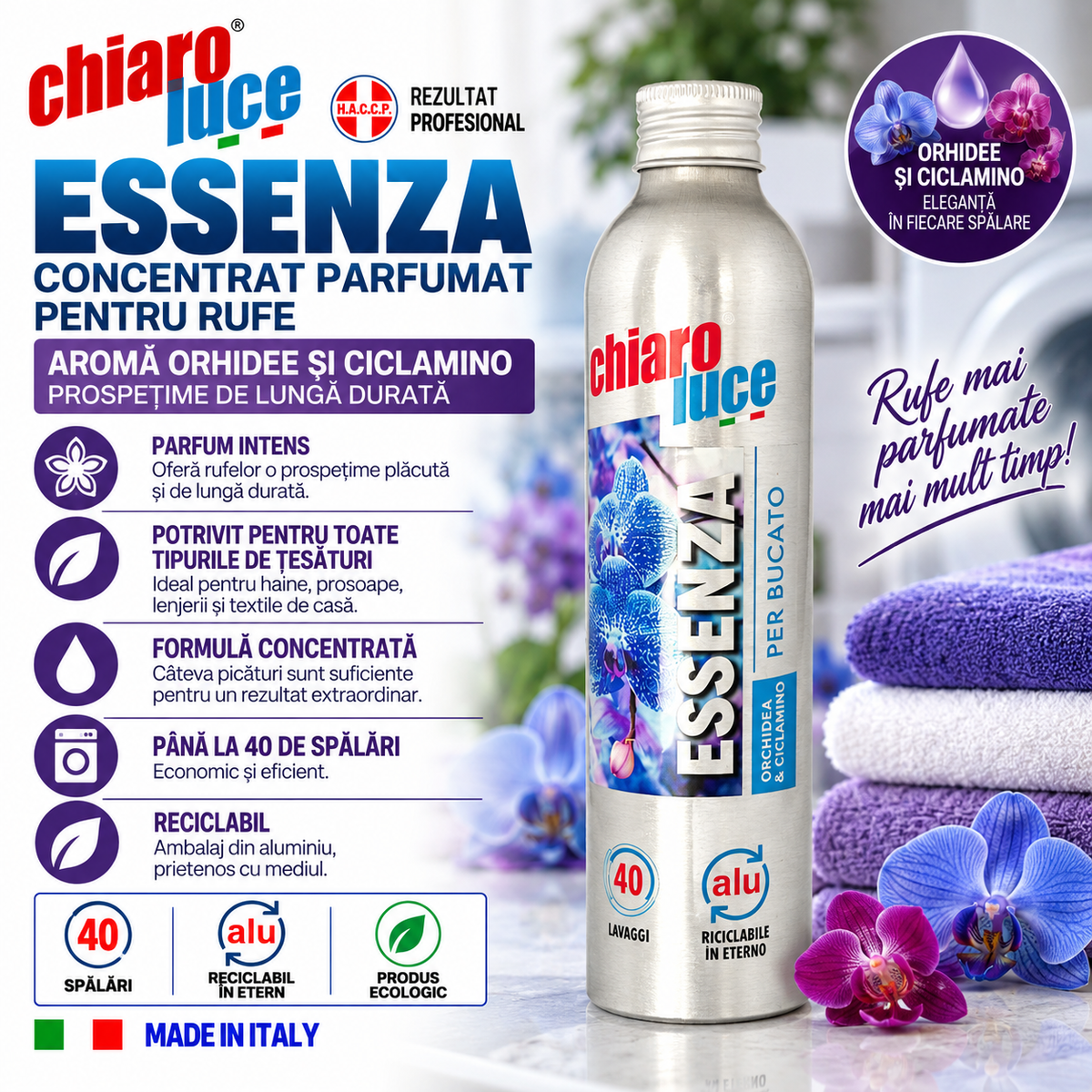Esență parfumată pentru rufe Chiaro Luce Essenza Bucato Orchidea & Ciclamino 180ml