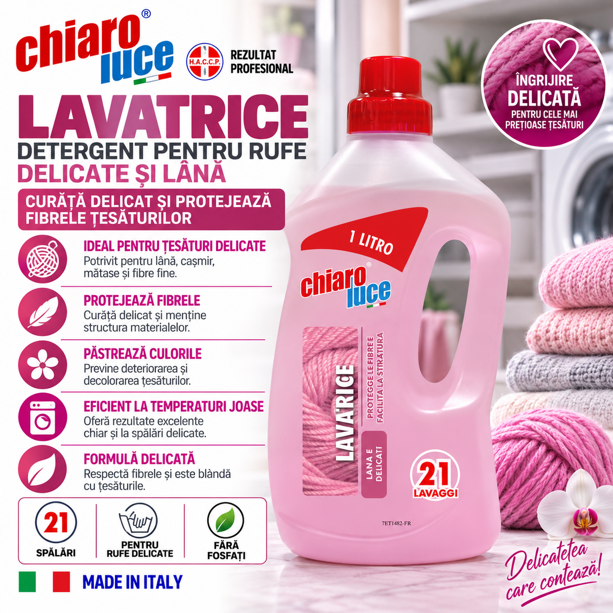 Detergent lichid pentru lână și țesături delicate Chiaro Luce Lavatrice – 1 L