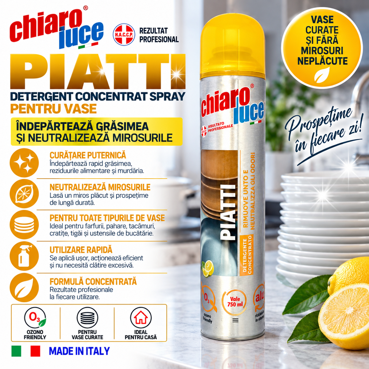 Detergent profesional pentru vase Chiaro Luce Piatti – 750 ml